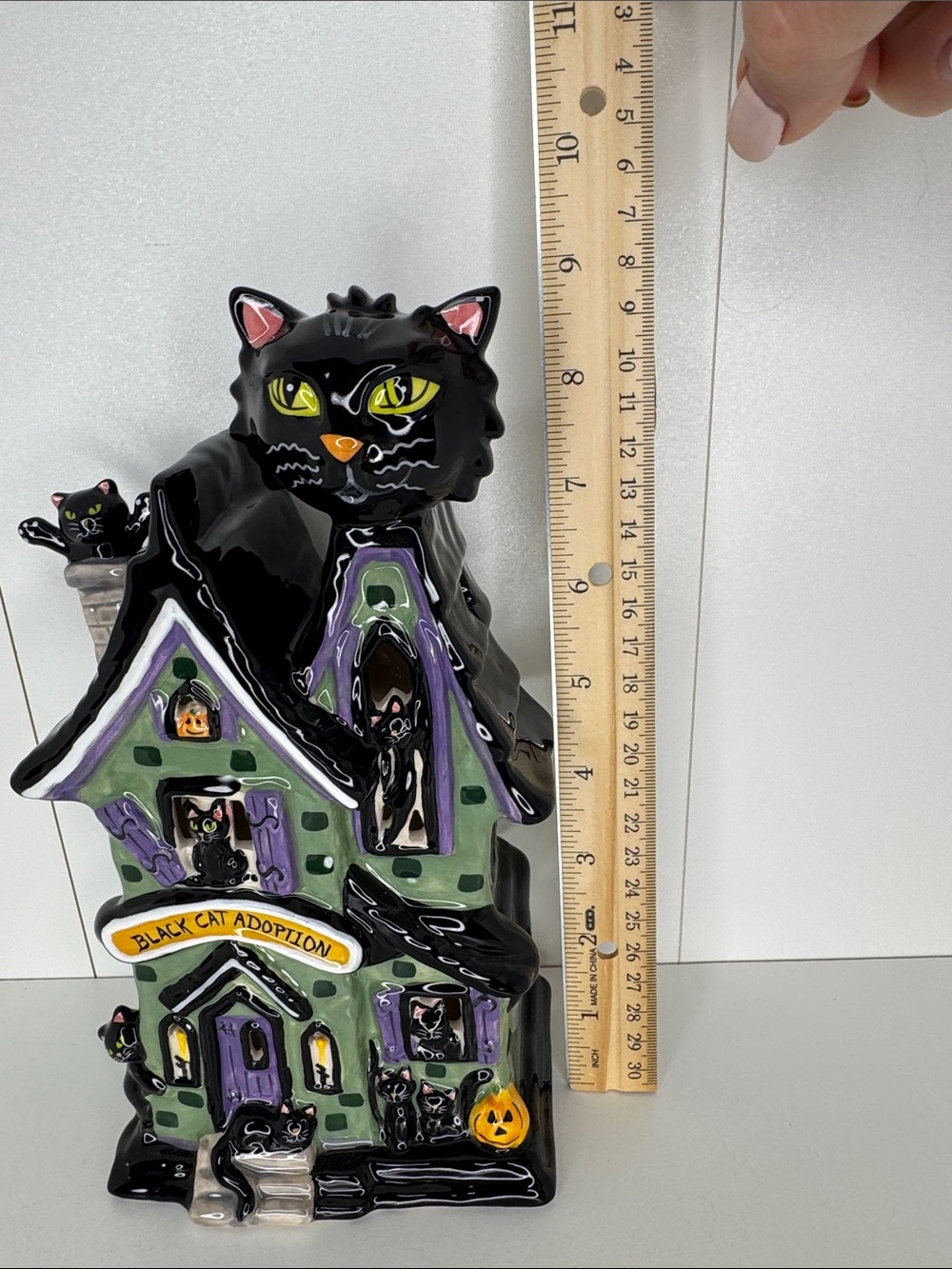 Blue Sky Halloween Black Cat Adoption Spooky Haunted House Tea Light Holder NWT - Picture 10 of 12
